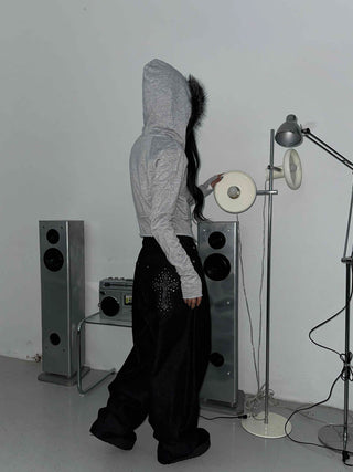 Frayed Distressed Crop Wire Zip-up Hoodie