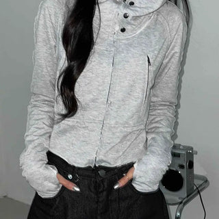 Frayed Distressed Crop Wire Zip-up Hoodie