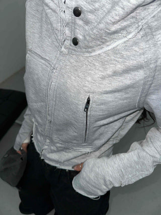 Frayed Distressed Crop Wire Zip-up Hoodie