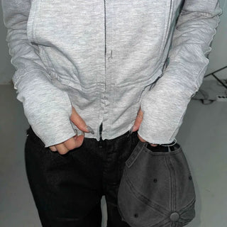 Frayed Distressed Crop Wire Zip-up Hoodie