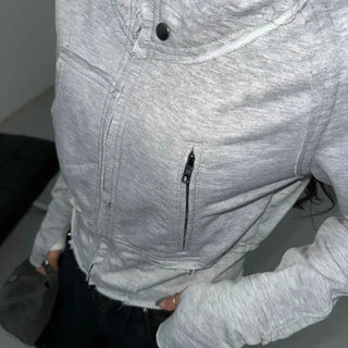 Frayed Distressed Crop Wire Zip-up Hoodie