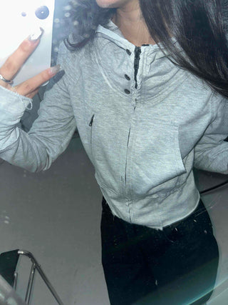 Frayed Distressed Crop Wire Zip-up Hoodie
