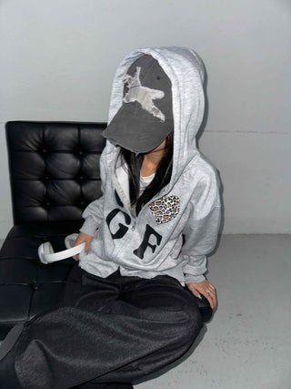 GF Lettering Oversized Hoodie Long Zip-up