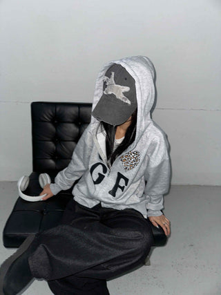 GF Lettering Oversized Hoodie Long Zip-up