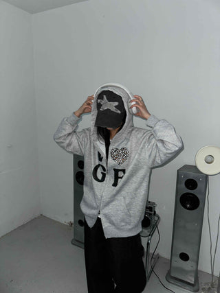 GF Lettering Oversized Hoodie Long Zip-up