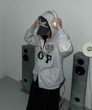 GF Lettering Oversized Hoodie Long Zip-up