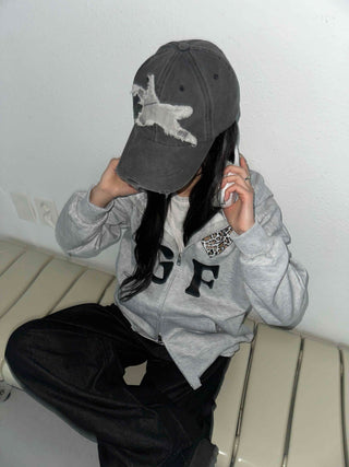 GF Lettering Oversized Hoodie Long Zip-up