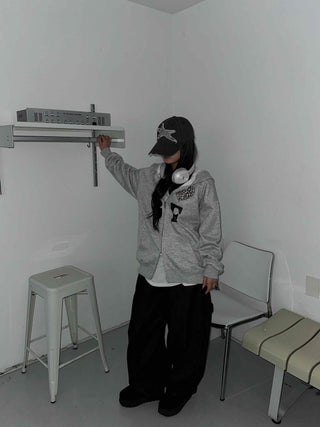 GF Lettering Oversized Hoodie Long Zip-up