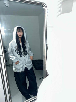 GF Lettering Oversized Hoodie Long Zip-up