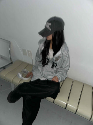 GF Lettering Oversized Hoodie Long Zip-up