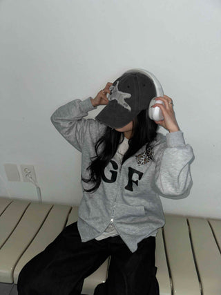GF Lettering Oversized Hoodie Long Zip-up