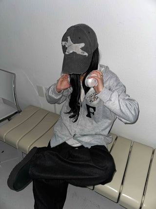 GF Lettering Oversized Hoodie Long Zip-up