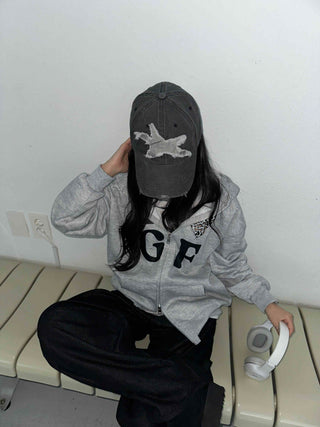 GF Lettering Oversized Hoodie Long Zip-up
