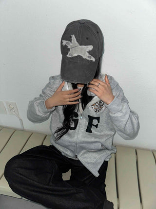 GF Lettering Oversized Hoodie Long Zip-up