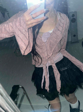 Romantic Frill See-through Layered Knit Cardigan