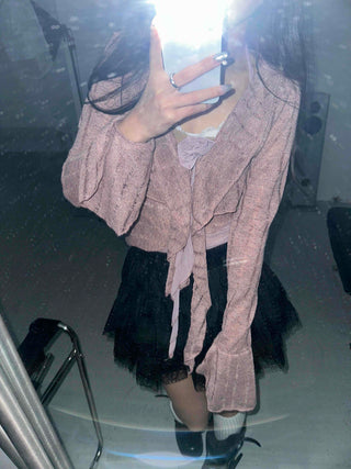 Romantic Frill See-through Layered Knit Cardigan