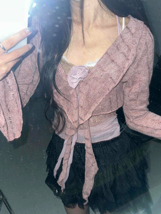 Romantic Frill See-through Layered Knit Cardigan