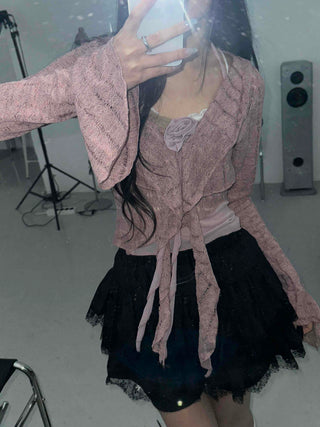 Romantic Frill See-through Layered Knit Cardigan