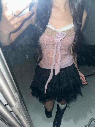 Romantic Frill See-through Layered Knit Cardigan