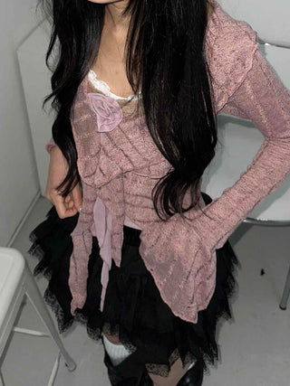 Romantic Frill See-through Layered Knit Cardigan