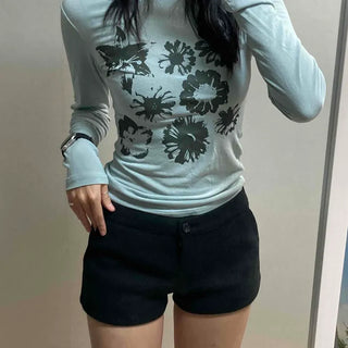 Margaret Flower Shirred Round Slim Long Sleeve Tee