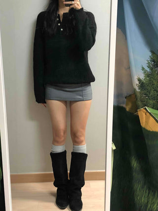Belt-Detailed Low-Rise Pintuck Mini Skirt