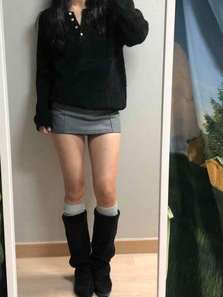 Belt-Detailed Low-Rise Pintuck Mini Skirt