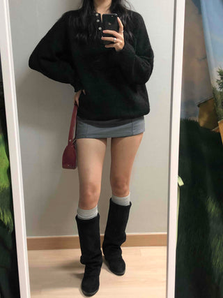 Belt-Detailed Low-Rise Pintuck Mini Skirt