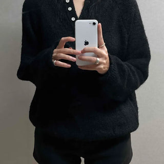 Mohair Touch Split 3-Button Semi-Oversized Knit