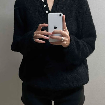 Mohair Touch Split 3-Button Semi-Oversized Knit
