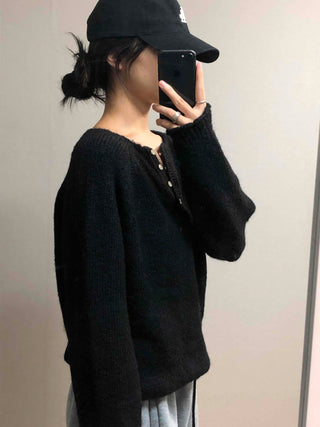 Mohair Touch Split 3-Button Semi-Oversized Knit