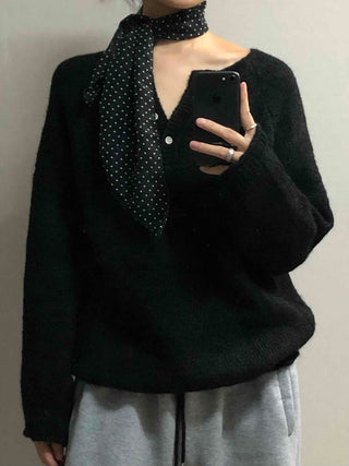 Mohair Touch Split 3-Button Semi-Oversized Knit