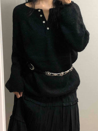 Mohair Touch Split 3-Button Semi-Oversized Knit
