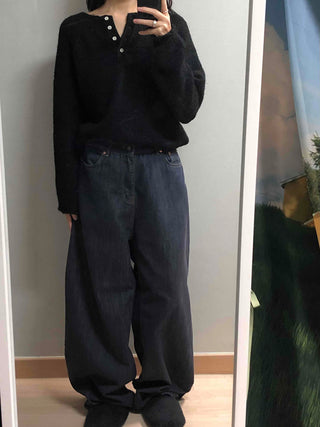 Mohair Touch Split 3-Button Semi-Oversized Knit