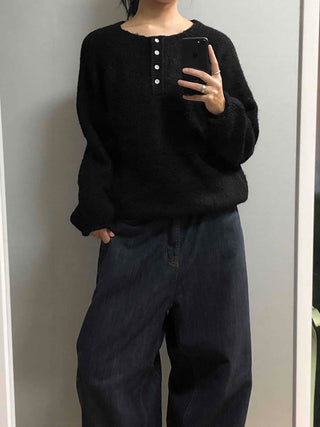 Mohair Touch Split 3-Button Semi-Oversized Knit
