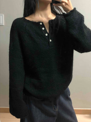 Mohair Touch Split 3-Button Semi-Oversized Knit