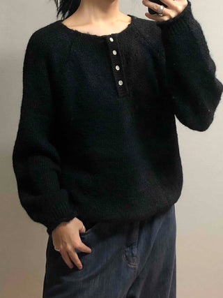 Mohair Touch Split 3-Button Semi-Oversized Knit