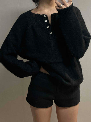 Mohair Touch Split 3-Button Semi-Oversized Knit