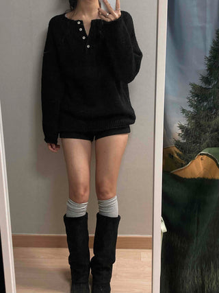 Mohair Touch Split 3-Button Semi-Oversized Knit