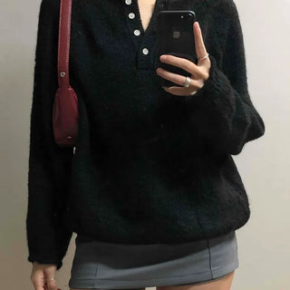 Mohair Touch Split 3-Button Semi-Oversized Knit