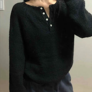 Mohair Touch Split 3-Button Semi-Oversized Knit