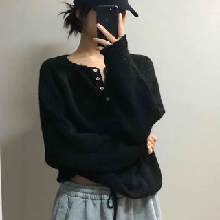 Mohair Touch Split 3-Button Semi-Oversized Knit