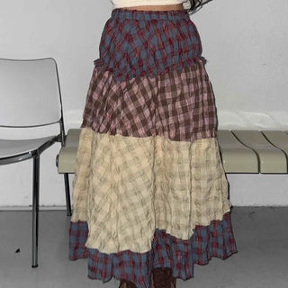 Multi-color shirred tiered flare long skirt