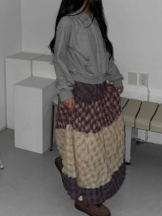 Multi-color shirred tiered flare long skirt