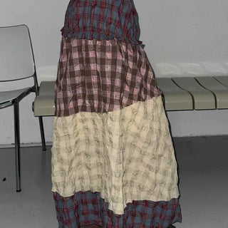 Multi-color shirred tiered flare long skirt