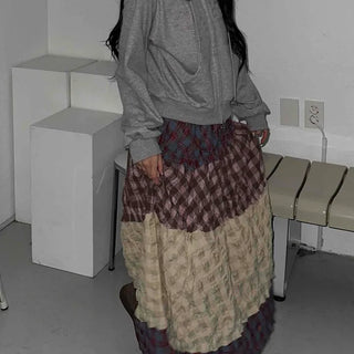 Multi-color shirred tiered flare long skirt