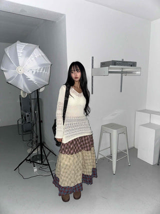 Feminine Two-Way Crochet Layered Knit Dress