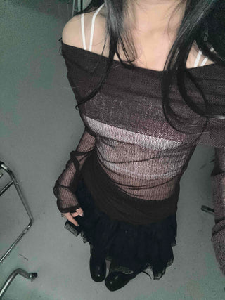 Glam Shirring Slit Shirring Long Sleeve T-shirt