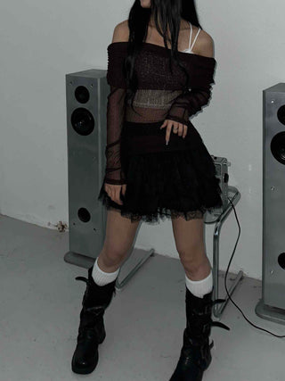 Glam Shirring Slit Shirring Long Sleeve T-shirt