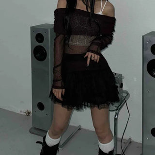 Glam Shirring Slit Shirring Long Sleeve T-shirt